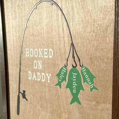 Hooked on Papa Dad Grandpa Personalized Fishing With Kids Name Gift For Father's Day