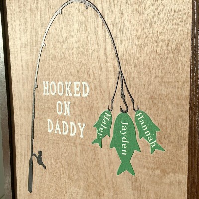 Hooked on Papa Dad Grandpa Personalized Fishing With Kids Name Gift For Father's Day