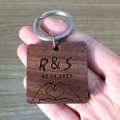 Personalized Wooden Keychain Anniversary Valentine's Day Couple Gift