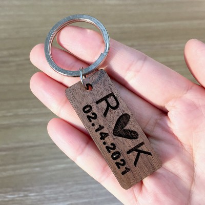 Personalized Wooden Keychain Anniversary Valentine's Day Couple Gift
