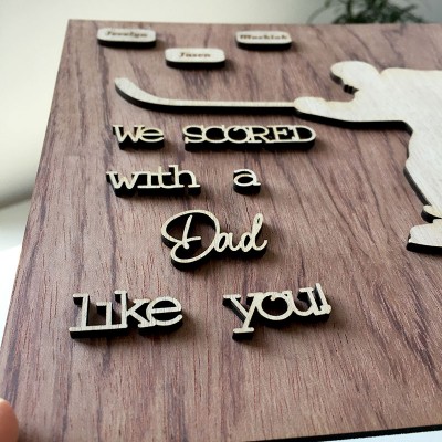 Personalized Hockey Plaque With Kids Name We Scored With a Dad Like You Father's Day