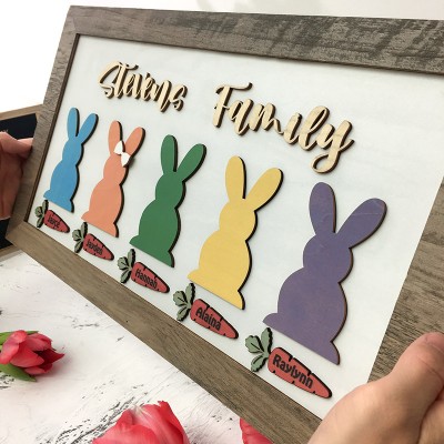 Easter Peeps Sign Personalized Engraved Name Wooden Frame Bunny Home Decor for Grandpa Grandma