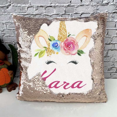 Personalized Sequin Name Pillow Unicorn Birthday Gift for Girls