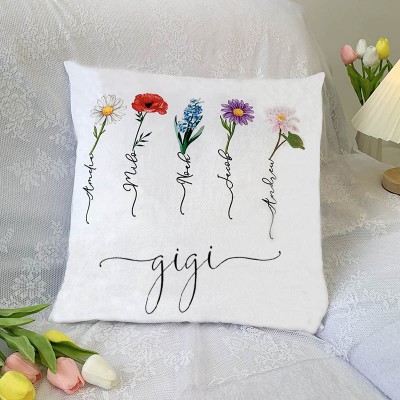 Custom Gigi Pillow With Kids' Names & Birth Month Flowers For Mother's Day