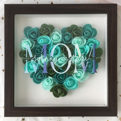 Personalized Mom Flower Shadow Box Red Oak Frame With Name For Mother's Day