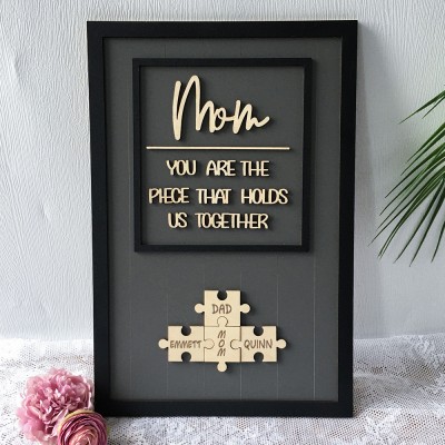 Personalized Mom Puzzle Sign With Kids Name Home Wall Decor For Mother's Day Gift Ideas