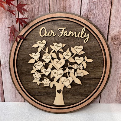 Custom Family Tree Wood Sign Name Engraved Home Wall Decor Christmas Gift