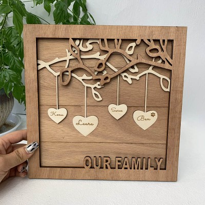 Family Tree Wood Sign Personalized Name Engraved Home Wall Decor Christmas Gift