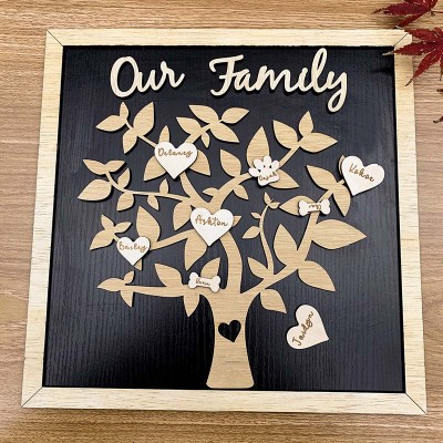 Custom Family Tree Wood Sign Name Engraved Home Wall Decor Christmas Gift