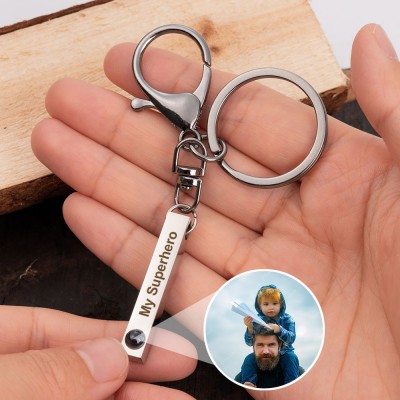 Personalized Photo Projection Keychain For Dad My Hero Father's Day