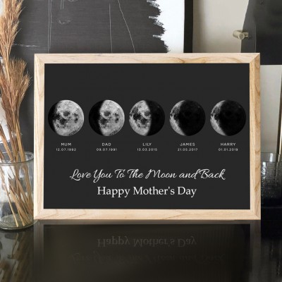 Custom Moon Phase Wood Sign Love You To The Moon and Back Gift For Mother's Day
