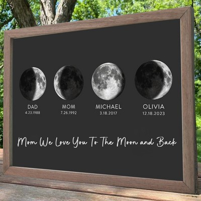 Custom Moon Phase Wood Sign Love You To The Moon and Back Gift For Mother's Day