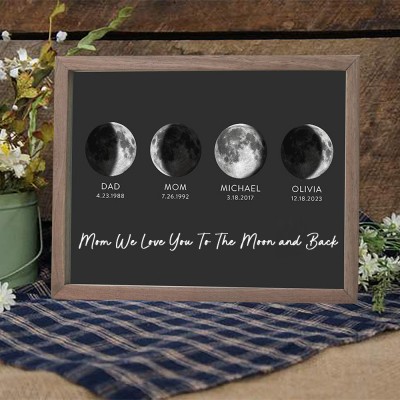 Custom Moon Phase Wood Sign Love You To The Moon and Back Gift For Mother's Day