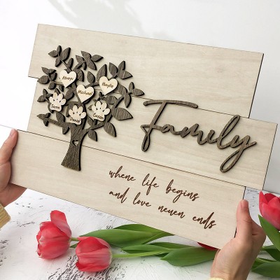 Custom Family Tree Wood Sign Name Engraved Home Wall Decor