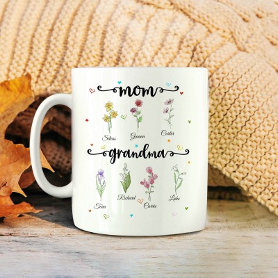 Personalized Mom Grandma's Garden Birth Month Flower Mug With Names Gift Ideas For Mother's Day