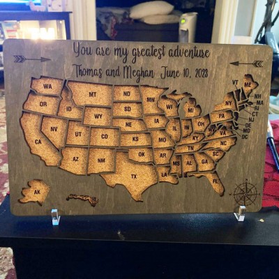 Custom USA Travel Map Wood Sign You Are My Greatest Adventure For Couples Anniversary Valentine's Day