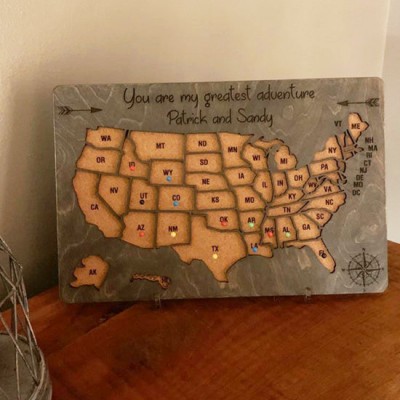 Custom USA Travel Map Wood Sign You Are My Greatest Adventure For Couples Anniversary Valentine's Day