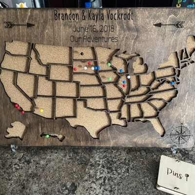 Custom USA Travel Map Wood Sign Our Adventures For Couples Anniversary Valentine's Day