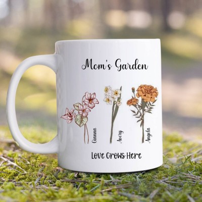 Grandma's Garden Mug Personalized Birth Month Flower With Grandchildren Name For Mother's Day Christmas