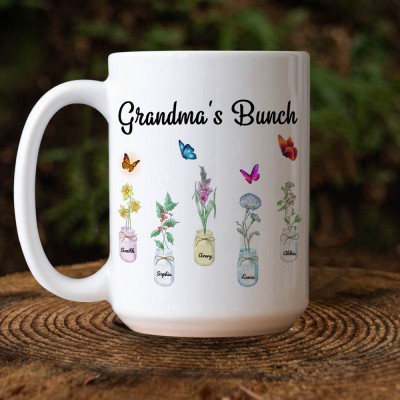 Grandma's Bunch Personalized Birth Month Flower Mug With Names Gift Ideas For Mother's Day