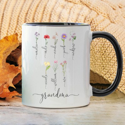 Grandma's Garden Mug Personalized Birth Month Flower With Name For Mother's Christmas Day