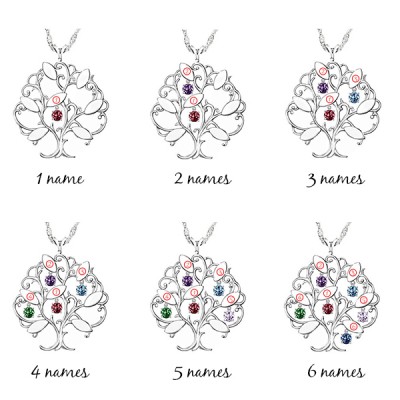 Personalized Tree-Design Family Tree Necklace With 1-7 Names And Birthstones
