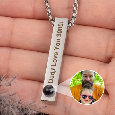 Custom Photo Projection Bar Necklace For Father's Day Gift Ideas Dad I Love You 3000