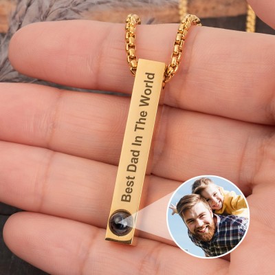 Custom Photo Projection Bar Necklace For Best Dad In The World Father's Day Gift Ideas
