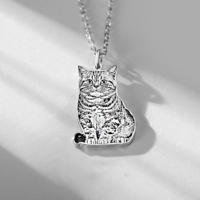 Personalized Pet Cat Dog Photo Engraved Tag Necklace