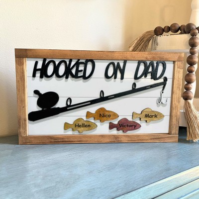 Hooked on Dad Personalized Fishing Frame With Kids Name For Father's Day Gift Ideas