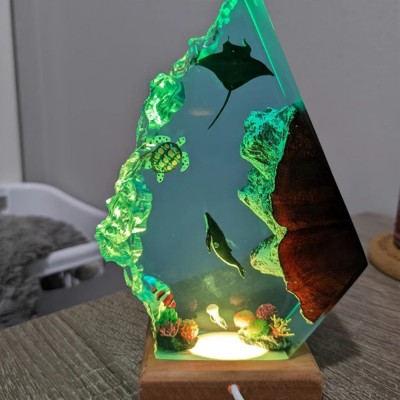 Ocean Creatures GreatWhite Shark Jellyfish Nemo Resin Wood Night Light Housewarming Christmas gifts 