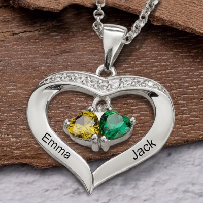 Custom Heart Birthstone Name Necklaces For Her Valentine's Day