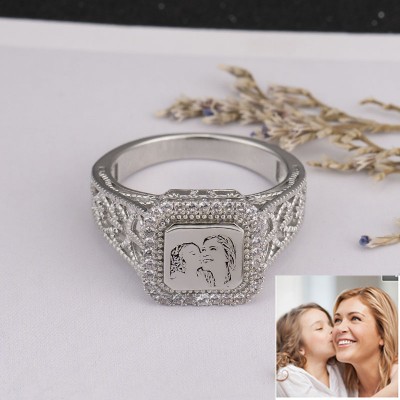 925 Sterling Silver Personalized Engraved Photo Ring