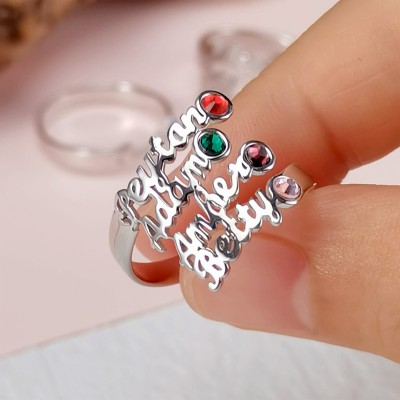 S925 Sterling Silver Personalized Name Ring With Birthstone