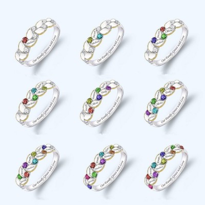 S925 Silver Personalized Birthstone Family Ring Gift With 1-9 Names