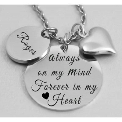 Personalized Engraved Always In My Heart Forever In My Heart Memorial Necklace