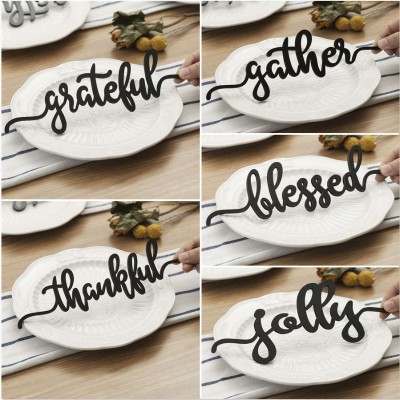 Set of 5 Thanksgiving Place Cards For Dining Table Decor Personalized Words Sign