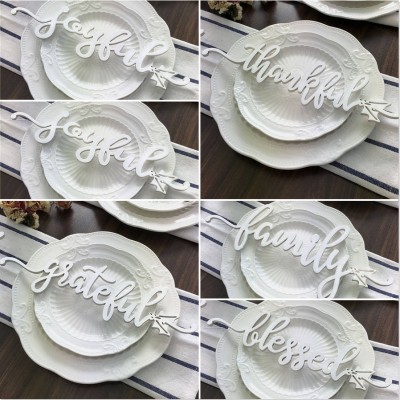 Set of 6 Thanksgiving Place Cards For Dining Table Decor Personalized Words Sign