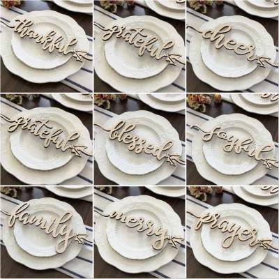 Set of 9 Thanksgiving Place Cards For Dining Table Decor Personalized Words Sign