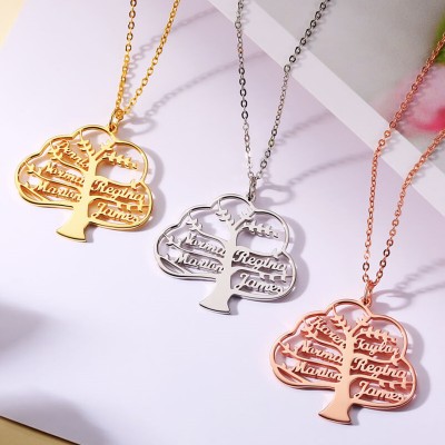 Personalized Family Tree Name Engraved Necklaces Christmas Gift