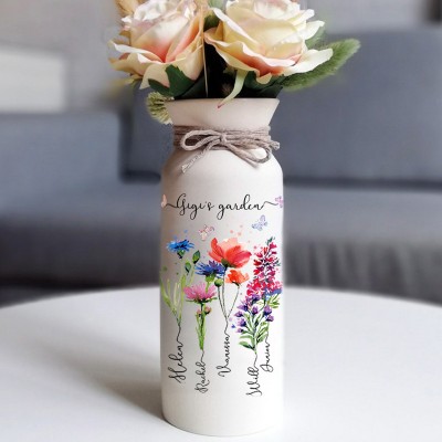 Custom Gigi's Garden Vase With Kids Name and Birth Month Flower For Mother's Day Gift