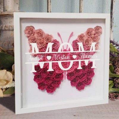 Personalized Butterfly Mom Flower Shadow Box With Kids Name For Christmas Mother's Day