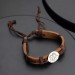 Men's Round Photo Engraved Tag Bracelet Brown Leather Strap